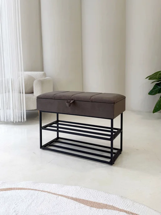 STEEL MEBEL design Банкетка обувница в прихожую с мягким сиденьем, 73х34х52см, черный, фото 5