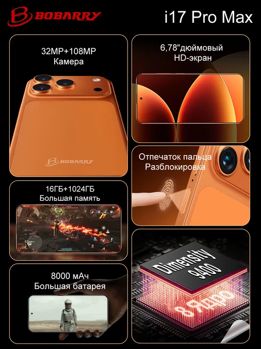 Смартфон Bobarry I17pro Max 16/1024 ГБ, черный, фото 3