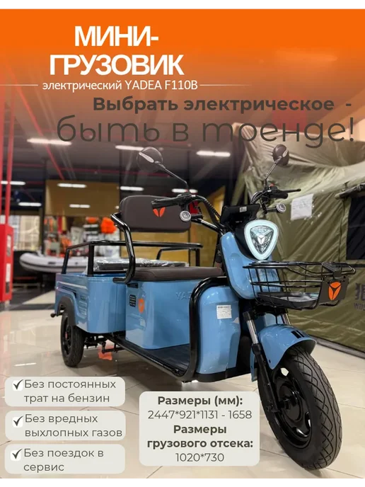 Грузовой электрический трицикл YADEA F110B 350 кг, 350 кг, фото 4