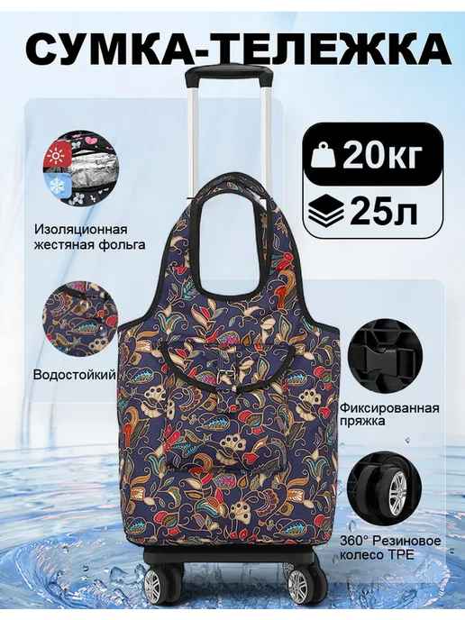 Сумка-тележка хозяйственная на колесах, голубой