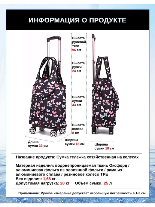 Сумка-тележка хозяйственная на колесах, голубой, фото 2