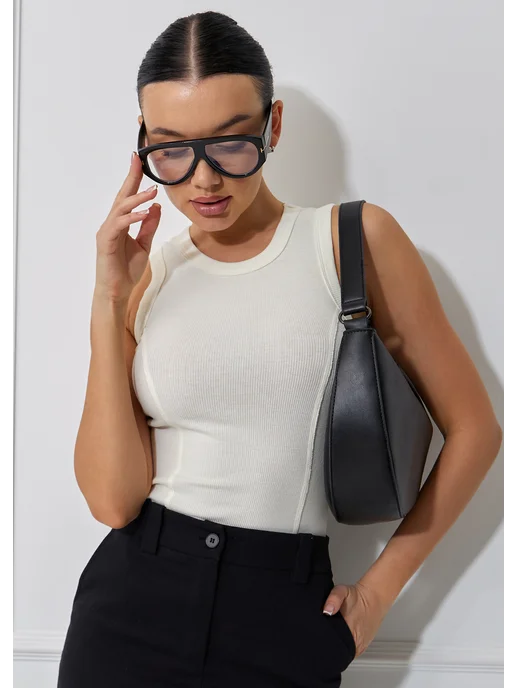 COFFA LADY Майка базовая в рубчик с фактурными швами, бежевый, фото 8