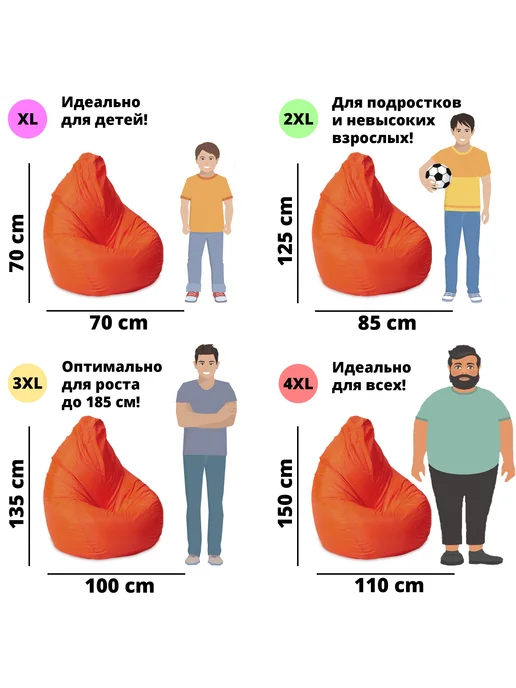 Пуффбери Кресло-мешок «Груша», XL, оксфорд, Красный, оранжевый, фото 7