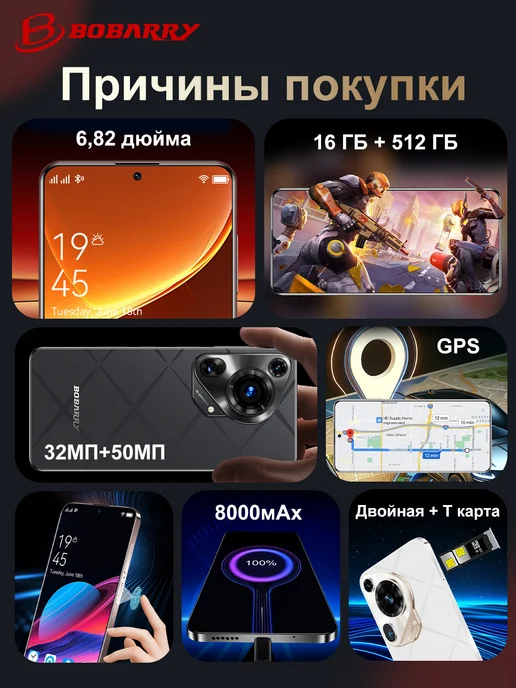 Смартфон Bobarry P70 Ultra 16/16 ГБ, коричневый, фото 3