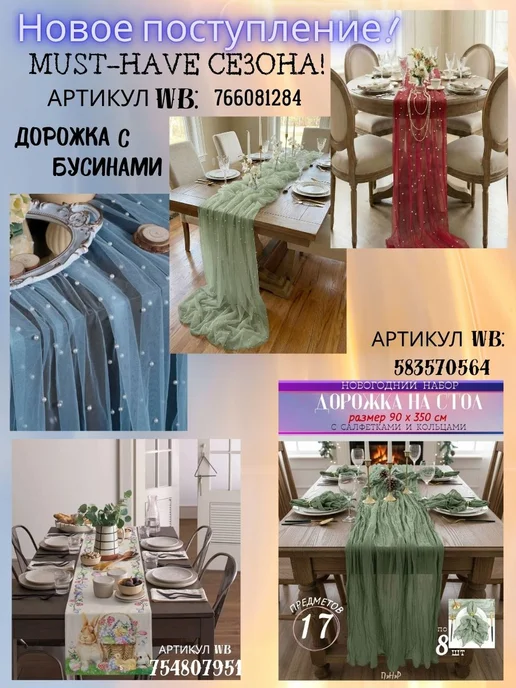 ПэНэР Дорожка на стол пасхальная тканевая весенняя декор 40*180 см, голубой, фото 5