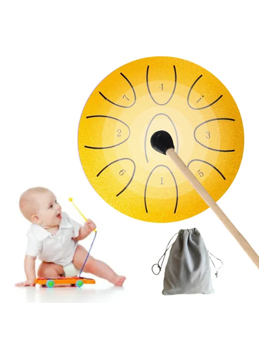 Духовой Steel Tongue Drum 9-нот для медитации, йоги, музыки, золотой