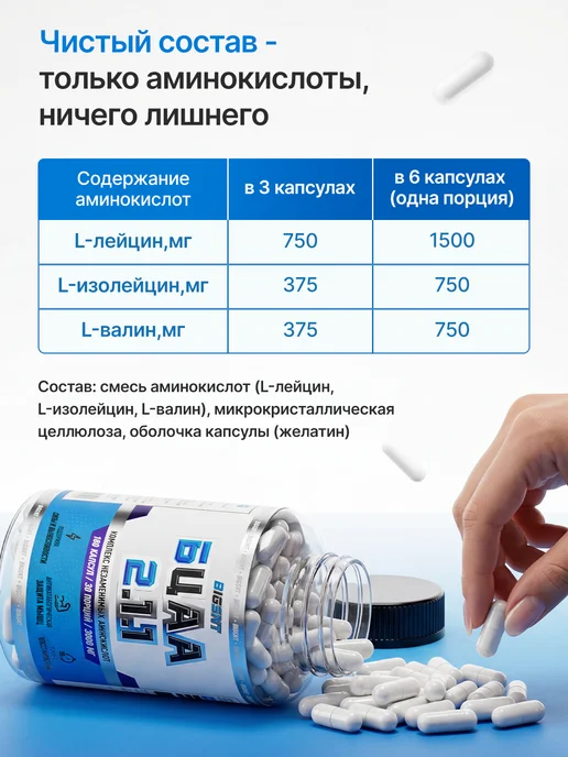 BIGSNT Bcaa порошок 2-1-1 аминокислоты комплексные для спорта 150 г, вариант, фото 2