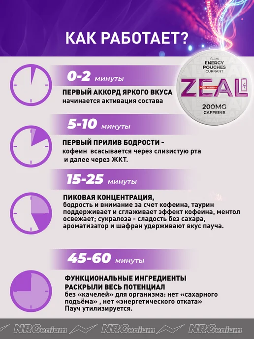 Zeal Кофеиновые паучи Энерджетик "ZEAL" Чёрная Смородина, черный, фото 4