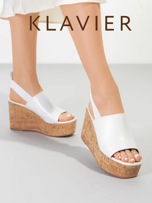 KLAVIER Белые босоножки женские на платформе, белый