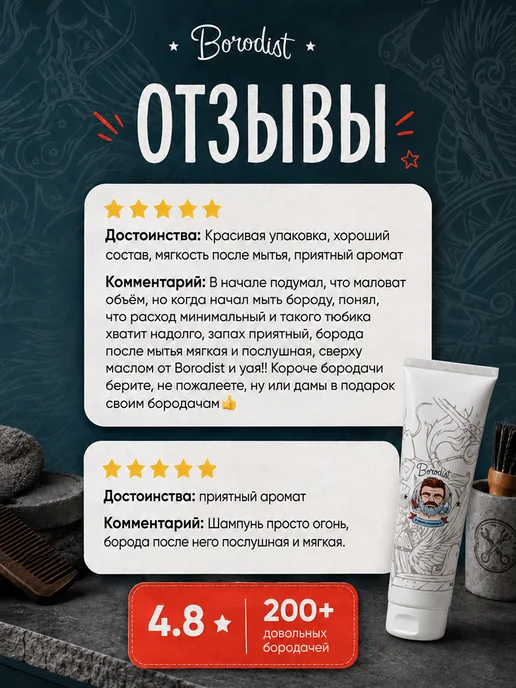 Borodist Шампунь для бороды бессульфатный, 100 мл, фото 3