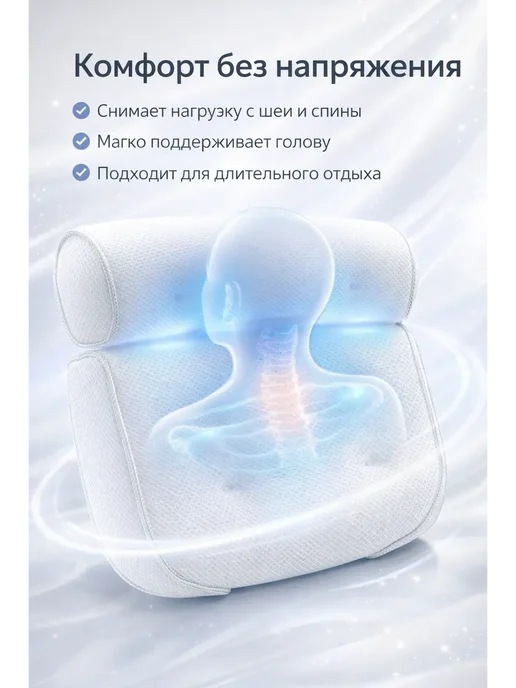AJ88 Подголовник для ванны под голову с присосками, белый, фото 3