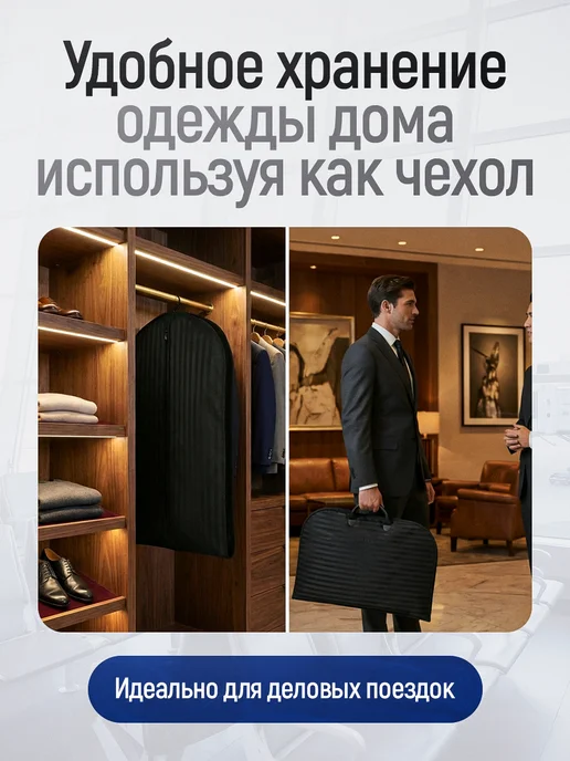 Портплед чехол для костюма и одежды дорожный, черный, фото 5