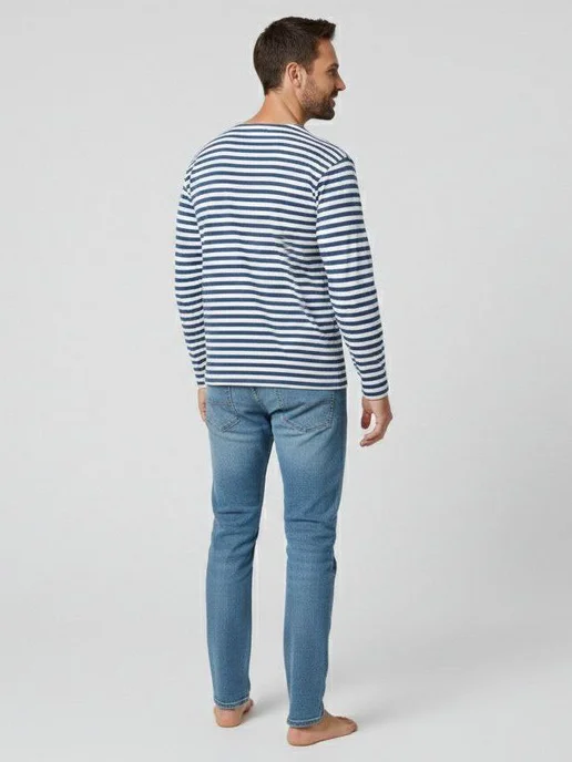 BLOSSOM MEN'S лонгслив тельняшка с начесом мужская хлопок, синий, фото 3