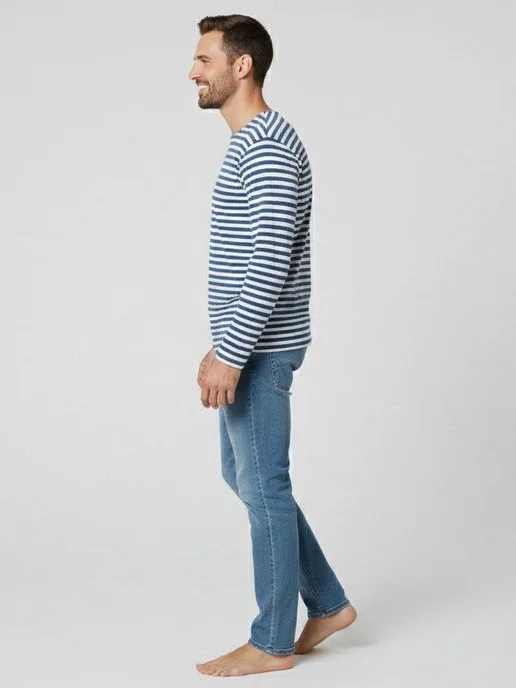 BLOSSOM MEN'S лонгслив тельняшка с начесом мужская хлопок, синий, фото 7