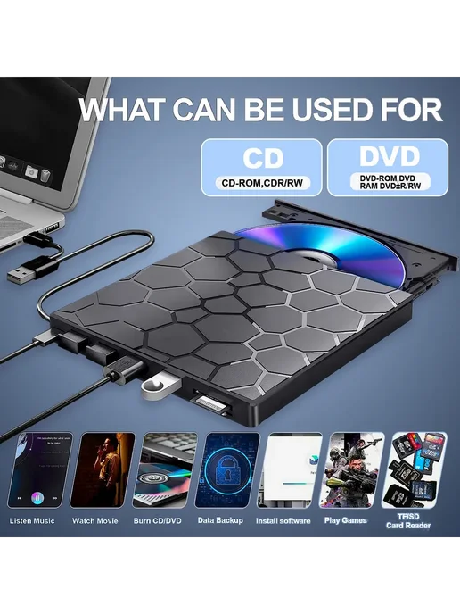 Внешний дисковод для ноутбука и 8 в 1компьютера USB 3 0, вариант, фото 7