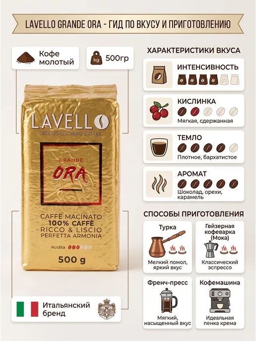 LAVELLO Кофе молотый Grande Ora 500 гр, 500 г, фото 2