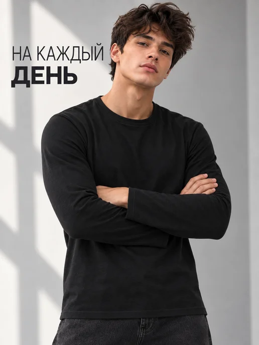 ARISTARHOV Лонгслив черный футболка с длинным рукавом хлопок, черный, фото 6