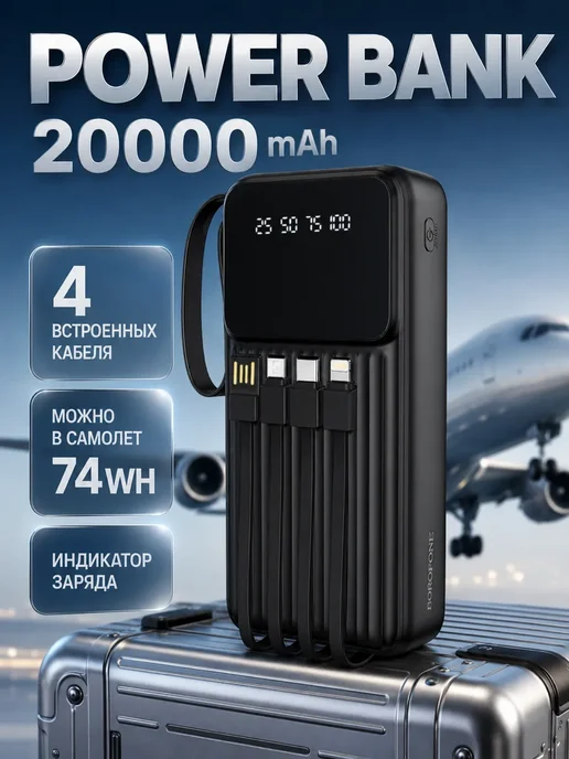 Borofone Внешний аккумулятор 20000 mAh Power Bank для телефона, 20000 мАч