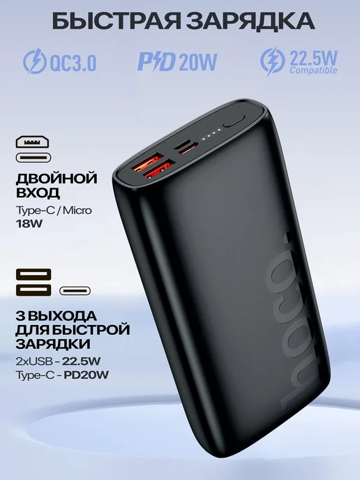 HOCO Внешний аккумулятор 20000 mah Power bank для телефона, 20000 мАч, фото 2