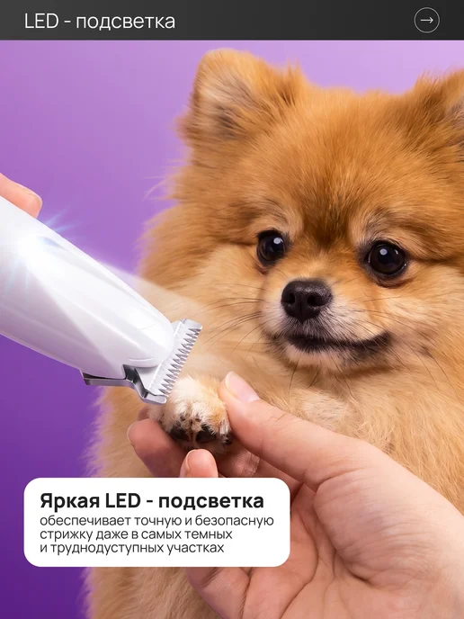ProPetStoreez Машинка триммер для стрижки шерсти собак и кошек бесшумный, белый, фото 6