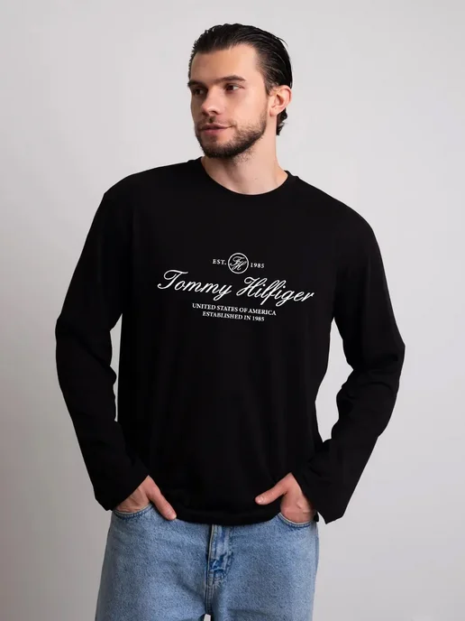 VINTAGE CUSTOM STUDIO Лонгслив оверсайз с принтом плотный хлопок, черный, фото 3