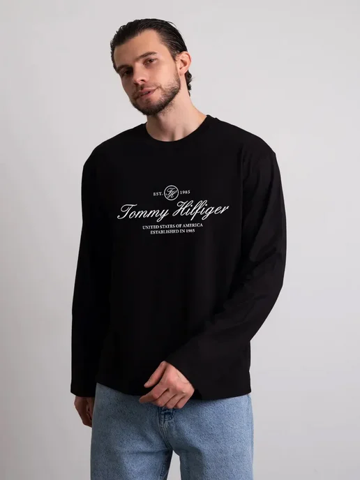 VINTAGE CUSTOM STUDIO Лонгслив оверсайз с принтом плотный хлопок, черный, фото 7