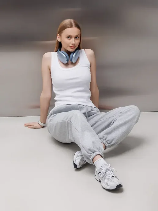 Spany Interio Майка базовая однотонная лапша топ в рубчик, белый, фото 2
