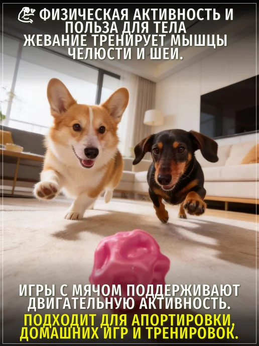 ЗООГЕНИЙ Жевательный мяч для собак с отверстием под корм для игр, розовый, фото 4