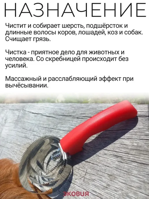 Скребница спиральная двусторонняя металлическая, красный, фото 4