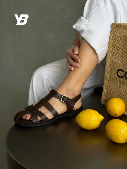 YOURBOX Босоножки женские летние коричневые на плоской подошве, коричневый, фото 3
