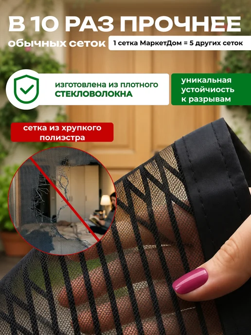 МаркетДом Москитная сетка на дверь на магнитах 210 на 100 см, черный, фото 2