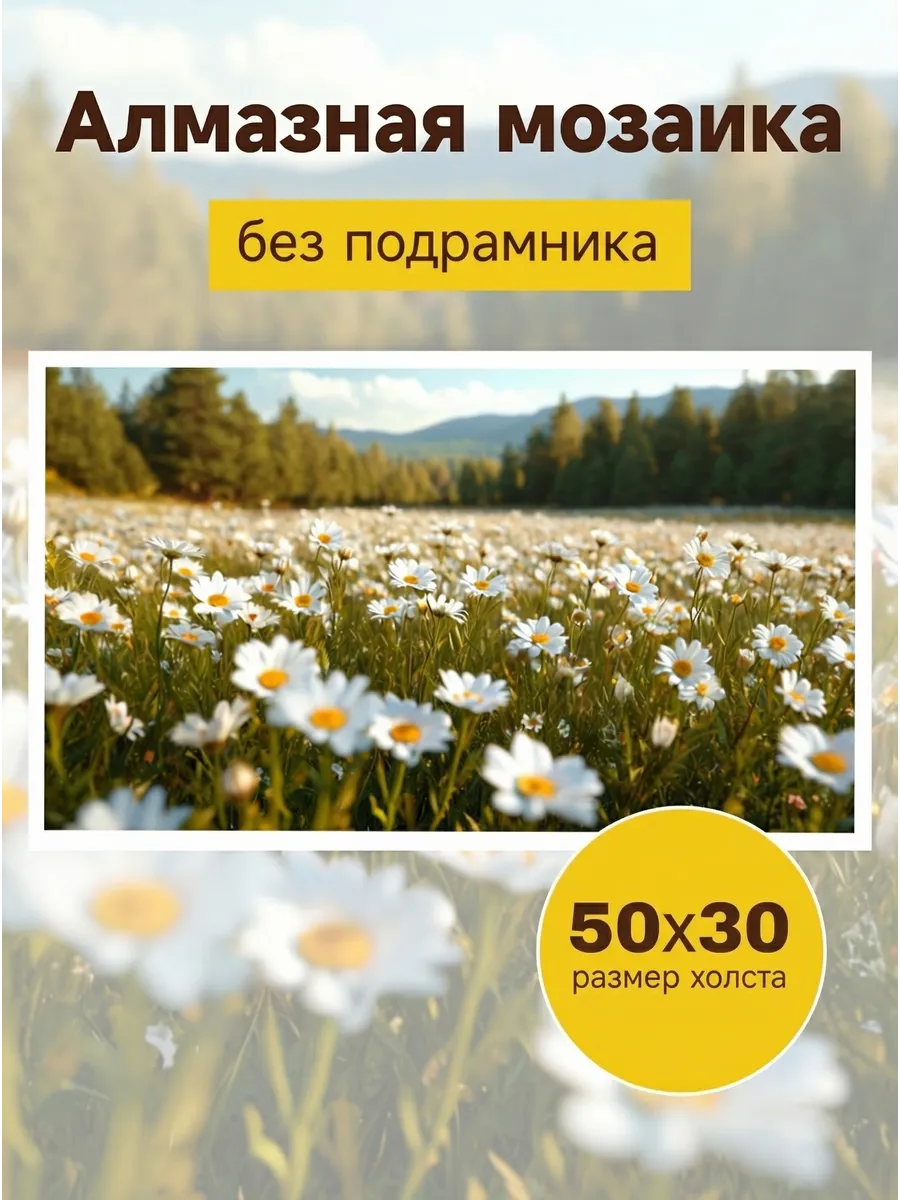 Алмазная мозаика Ромашковое поле 50х30 см без подрамника