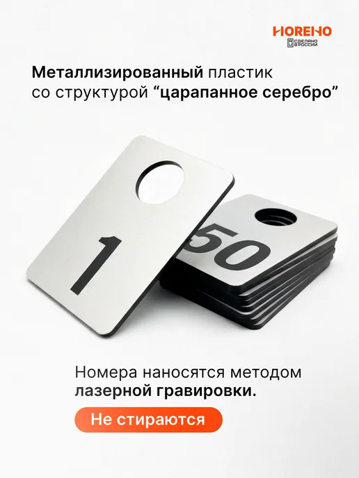 Комплект номерков с 1 по 50, серебро, прямоугольные 40х60 мм, 40x60 мм, фото 3