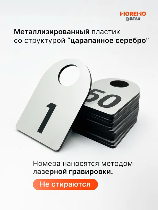 Комплект номерков с 1 по 50, серебро, полукруглые 40х60 мм, 40x60 мм, фото 3