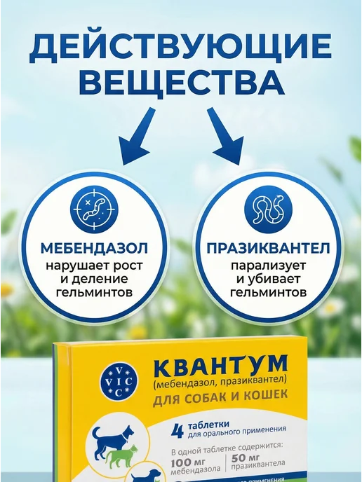 VIC Квантум антигельминтик для собак и кошек, 4 таблетки, вариант, фото 3