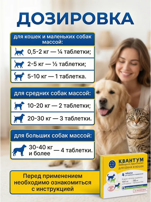 VIC Квантум антигельминтик для собак и кошек, 4 таблетки, вариант, фото 5