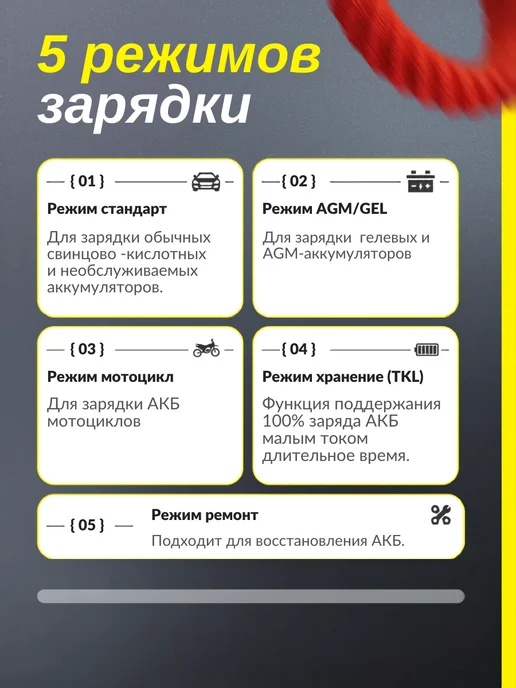 TokAvto Зарядное устройство для аккумулятора автомобиля 6A 12V, желтый, фото 2