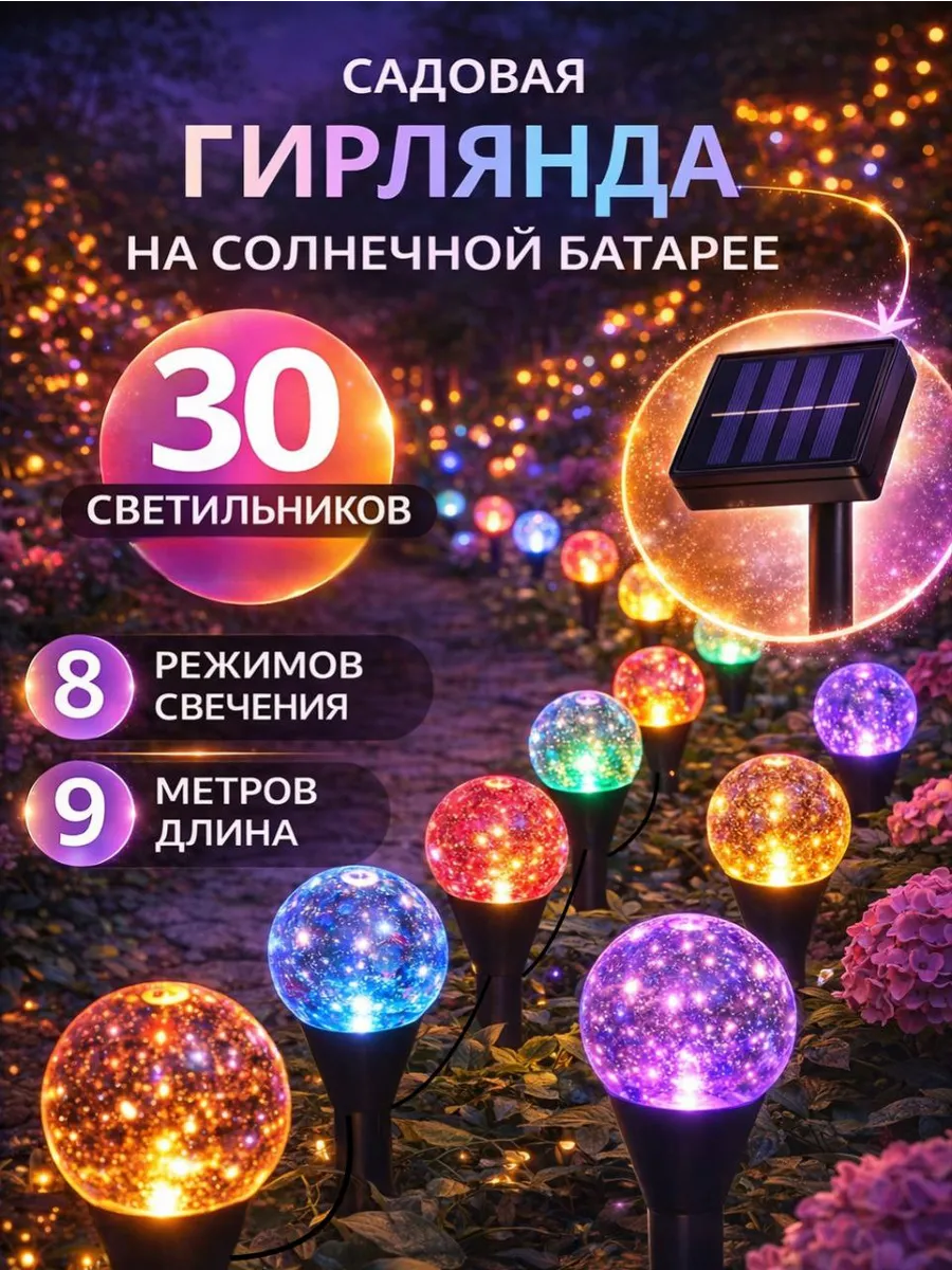 Гирлянда уличная садовая на солнечной батарее