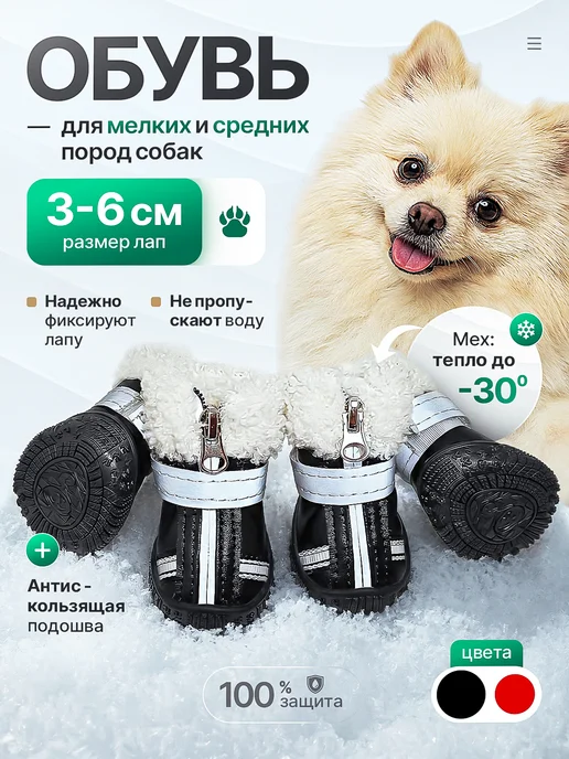 QuQu Обувь для собак мелких и средних пород, черный