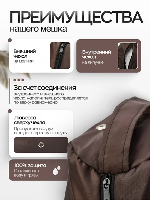 NikkyTEX Бескаркасное кресло мешок XXXXL, коричневый, в упаковке 3 кг, фото 2