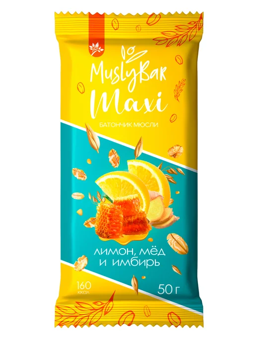 Батончик мюсли MuslyBar Maxi лимон мед имбирь 50г 10шт, 50 г, 10 шт