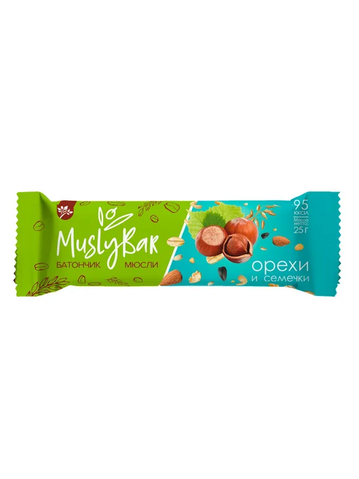 Батончик мюсли MuslyBar Орехи и семечки 25г 10шт, 25 г, 10 шт
