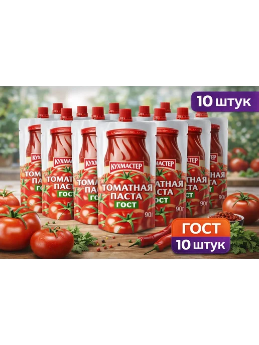 КУХМАСТЕР Томатная паста ГОСТ 90г-10 штук, 90 г