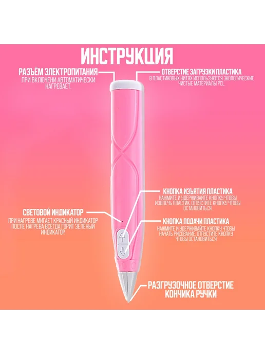 Funny Toys 3D ручка набор PCL пластика светящегося в темноте, розовый, фото 2