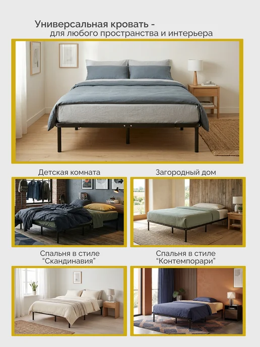 Квадрат Кровать двуспальная металлическая Мир 180х200 см, 180x200 см, фото 8