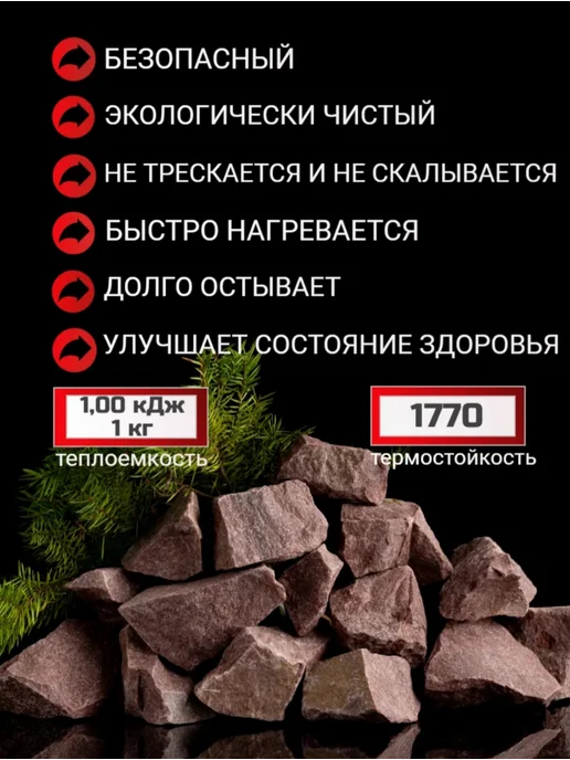 Камни для бани и сауны Кварцит Малиновый мелкий колотый 10кг, 10 кг, фото 2