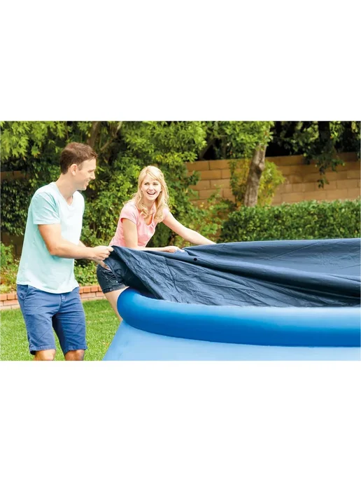 Intex Тент для бассейнов с надувным бортом Easy Set 305см, синий, фото 3