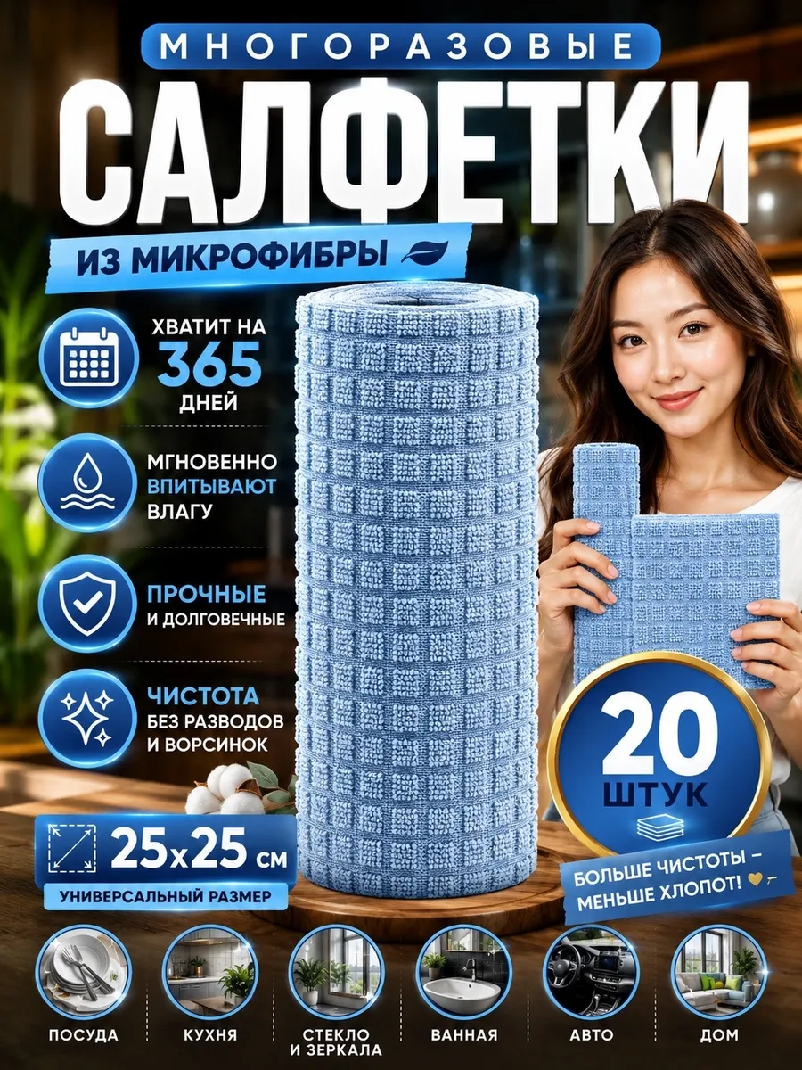 Салфетки тряпки для уборки и кухни из микрофибры
