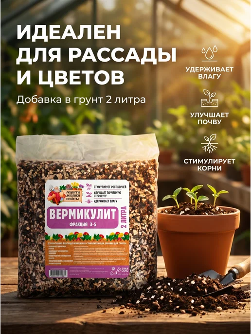 Рецепты дедушки Никиты Вермикулит для растений 1 л, фракция 3-5 мм, 2 л, фото 2