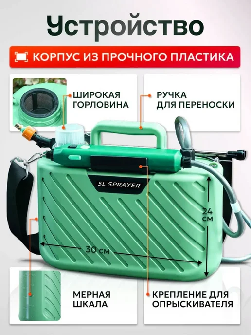 MIXNICE Опрыскиватель аккумуляторный садовый 5 литров, 5 л, 3 шт, фото 2